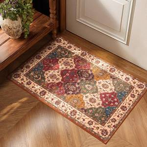 lot 4267 image: Lessymo Moroccan Washable Rugs for Entryway, Faux Wool 2x3 Small Area Rug for Kitchen Bathroom Corridor - Non-Slip Indoor Door Mat Low Plie Stain Resistant Boho Runner Rug, Classic Red and Cream - Retail $13