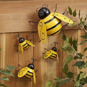lot 4269 image: Yungeln Metal Wall Art, 4PCS Metal Bumble Bee Wall Decor, 3D Iron Bee Art Sculpture Hanging Wall Decorations for Outdoor Home Garden - Retail $14