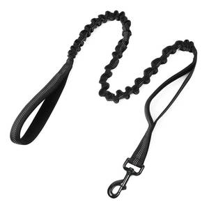 lot 4275 image: rabbitgoo Tactical Bungee Dog Leash with Shock Absorption, Military Training Leash with 2 Padded Control Handles for Medium Large Dogs, 5.2FT, Black - Retail $14