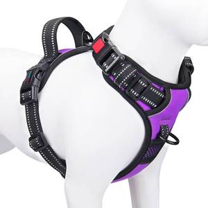 lot 4276 image: PHOEPET Reflective Dog Harness Large Breed Adjustable No Pull Vest with Handle 2 Metal Rings 3 Buckles Easy to Put on and Take Off(L, Purple) - Retail $24