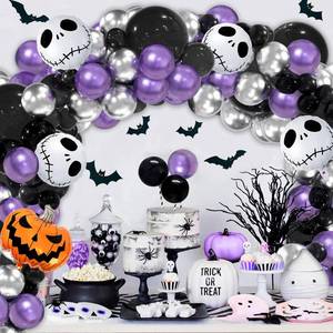 lot 4281 image: Skull Halloween Birthday Party Decorations - 141pcs Purple Black Balloon Garland Arch Kit with Pumpkin Skull Balloons for Nightmare Before Christmas, Day of the Dead, Halloween Baby Shower Decorations - Retail $14