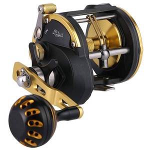 lot 4282 image: Sougayilang Trolling Reel Saltwater Level Wind Reels, Drag Reels Boat Fishing Ocean Fishing for Sea Bass Grouper Salmon-SHA30-Golden - Retail $66