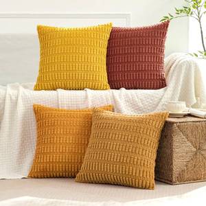 lot 4286 image: MIULEE Pack of 4 Fall Boho Farmhouse Orange Yellow Corduroy Decorative Throw Pillow Covers 16x16 Inch Soft Striped Pillow Covers Modern Rustic Home Decor for Sofa Living Room Couch Bed