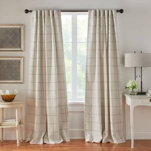 lot 5493 image: Elrene Home Fashions Brighton Windowpane Plaid Blackout Window Curtain, Living Room and Bedroom Drape with Back Tab and Rod Pocket Tabs, 52x108in, Linen, 1 Panel - Retail $45in