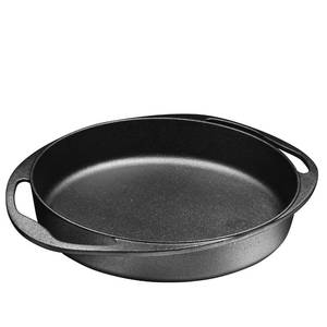 lot 5506 image: Bruntmor Pre Seasoned Cast Iron Baking Pan - 9.5 Round, Non-Stick, Double Handled Tarte Tatin Dish Pan - Ideal for Lasagna, Casseroles, Pastries - Oil Coated, Durable Dishwasher and Oven Safe - Black - Retail $30in
