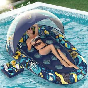 lot 5508 image: Sunikko X 3-in-1 Pool Floats with Canopy Cup Holder, XL Large 73 x 48in Inflatable Pool Floats Adults Lounger Raft Floating Chair for Swimming Pool Lake Water Lounge Float Beach Pool Party Toys - Retail $30in