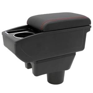 lot 5516 image: for Mitsubishi Mirage 2014-2024 Car Armrest Box Center Console Accessory Leather Arm Rest Double-Layer Storage Space with Cup Holder (Red Thread) - Retail $53