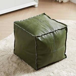lot 16476 image: Louis Donn 17.7x17.7inch Unstuffed Pouf Ottoman Cover Moroccan Poofy Ottomans footrest Square Green Faux Leather FootStool with Storage Waterproof Easy Cleaning for Living Room (Only Cover No Filler) - Retail $27