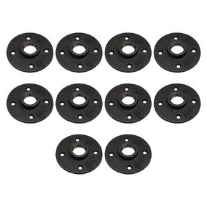 lot 16481 image: DSDS 10 PACK 34 4 Holes Floor Flange, Rustic Industrial Black Malleable Iron Floor Flange For Pipe Shelf Furniture Home Decor - Retail $16in