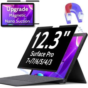 lot 16482 image: Peslv Magnetic Privacy Screen for Surface Pro 776543 12.3 Inch, Removable Anti Blue Light Glare Filter, Black Security Private Apy Block Protector - Retail $33