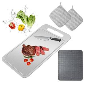 lot 16488 image: Titanium Cutting Board-Pure Titanium Cutting Boards For KitchenDouble-Sided Metal Cutting Board with Juice Groove, Separates Meat and Vegetables, Dishwasher Safe (Pure White 1410 Inch) - Retail $24