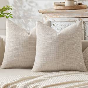 lot 16492 image: MIULEE Pack of 2 Christmas Couch Throw Pillow Covers 18x18 Inch Neutral Beige Modern Boho Accent Decorative Pillow Covers Soft Chenille Farmhouse Cushion Covers for Home Decor Bed Sofa Living Room - Retail $10