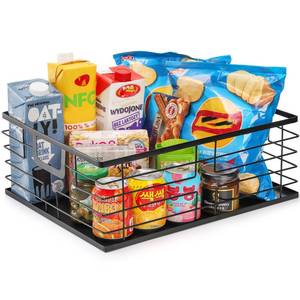 lot 19860 image: TOPZEA Black Metal Food Storage Basket for Pantry Organization, Large Steel Wire Farmhouse Basket Organizer Bin with Handles for Organizing Bathroom, Kitchen, Shelf, Cabinet, 16x 12.5inx 6in - Retail $29in