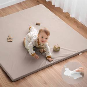 lot 19880 image: Blissful Diary Vegan Leather Baby Play Mat, 50x50 Thicken Foam Cushioned and Waterproof Playpen Mat for Infants and Toddlers, Stylish and Just Wipe-Clean Playmat for Baby Play on Floor, Taupe - Retail $50