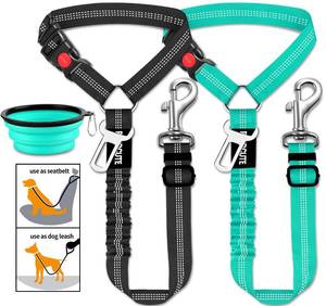 lot 20007 image: 3 Piece Dog Car Seat Belt Set - Retractable Adjustable Pet Seatbelts for Vehicle Headrests - Heavy Duty, Elastic and Durable Car Harness for Dogs - Retail $8