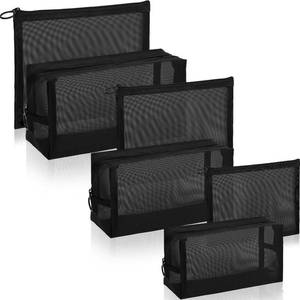 lot 20024 image: Boao 6 Pieces Mesh Makeup Bags Mesh Cosmetic Bag Portable Travel Organizing Zipper Pouch Toiletries Makeup Pouches for Home Office Travel Accessories(Black) - Retail $15