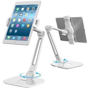 lot 20028 image: AboveTEK Multi-Angle Adjustable Tablet Stand, 360 Swivel iPad Stand Aluminum Desk Mount Fits 4ft-11 Tablets White - Retail $40in