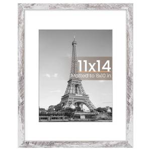 lot 20039 image: upsimples 11x14 Picture Frame, Display Pictures 8x10 with Mat or 11 x 14 Without, Wall Hanging Photo Frames, Rustic White, 1 Pack - Retail $10