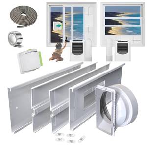 lot 20065 image: Portable Air Conditioner Window Vent Kit 26-62 Adjustable with Universal 5.05.9 Adapter Security Lock 2 Weather Stripping Perfect Fit for LG Portable AC Vertical Horizontal Sliding Window Seal Kit