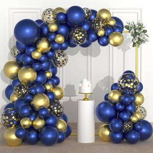 lot 20092 image: Navy Blue Gold Balloon Garland Arch Kit - Navy Blue Balloons Blue Metallic Gold Balloon Blue Birthday Decorations for Men 30th 40th 50th 60th Graduation Engagement Party Decorations - Retail $13