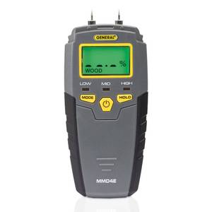 lot 20097 image: General Tools MMD4E Digital Moisture Meter, Water Leak Detector, Moisture Tester, Pin Type, Backlit LCD Display With Audible and Visual High-Medium-Low Moisture Content Alerts, Grays - Retail $38