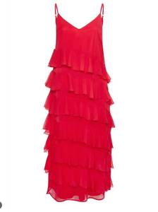 lot 16418 image: Womens Red Frill Maxi Dress, Medium, Sleeveless (Stock Photo is an Approximate)