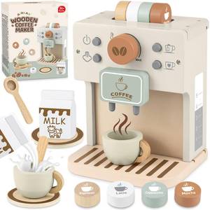 lot 13102 image: Airlab Toy Coffee Maker for Kids Wooden Kitchen Accessories Pretend Play Toddler Coffee Playset for Girls Boys Ages 3 4 5 Years Birthday Gifts - Retail $23