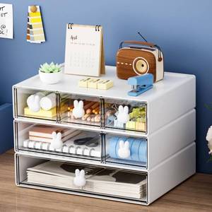 lot 13109 image: Marbrasse Desk Organizer with 6 Drawers, 3 Tier Stackable Storage Drawers Plastic Makeup Storage, Office Organizers and Storage, Desk Storage Box for Office, School, Home - Retail $20