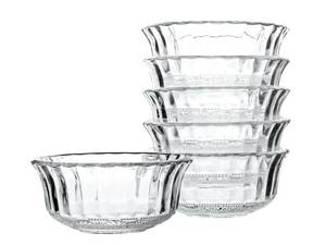 lot 13127 image: Small Glass Bowls for Dessert, Snack, Fruit, or Nuts, 4.5 Textured Bowls Set for Kitchen Prep, 9.5 ounce Capacity Dip Bowls, Portion Control Bowls, Set of 6 - Retail $15in