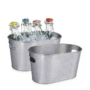 lot 13140 image: BARsics Medium Size 5-Quart Galvanized Metal Tin Tub for Beverages, Beer Bottles, Planters and Dcor - Lightweight and Durable - 12x8x6.5 inches (Pack of 2) - Retail $24