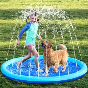 lot 13144 image: SLOOSH 60 Non-Slip Splash Pad Sprinkler - Outdoor Water Toys Play Mat for Toddlers Kids Dogs, Outside Thickened Sprinkler Pool Party Durable Backyard Fountain for Girls Boys Pets (60in, Blue) - Retail $19in