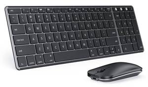 lot 14269 image: seenda Bluetooth Keyboard and Mouse for Mac, SKM64-2 Multi-Device Rechargeable Slim Wireless Keyboard Mouse Stainless Steel Full Size, Compatible with MacBook ProAir, iPad, Mac - Space Gray - Retail $46