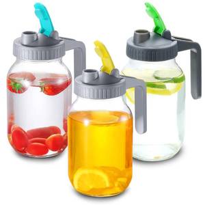 lot 14273 image: 3 Pack Regular Mouth Mason Jar Flip Cap Lids with Handle, Compatible with Ball and Kerr Jars, Airtightand Leak-Proof Seal, Easy Pouring Spout, Turns your Mason Jar into Pitcher(Jars not Included) - Retail $13
