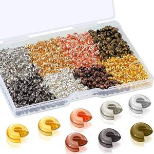 lot 14284 image: Hicarer 800 Pieces Crimp Bead Covers 3mm Multicolor Half Round Open Crimp Beads Covers for DIY Jewelry Makings Jump Rings - Retail $9