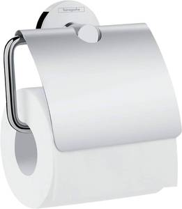 lot 14285 image: hansgrohe Toilet Paper Holder with Cover 5-inch Toilet Paper Holder in Chrome, 41723000 - Retail $26