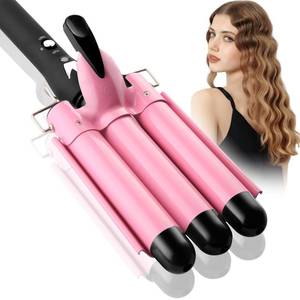 lot 14294 image: 3 Barrel Curling Iron Hair Crimper Birthday Gifts for Women Aleath Dual Voltage Adjustable Temperature Three Barrels Hair Waver - Ceramic 1 inch Curler Wand - Retail $20