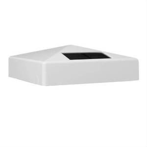 lot 14295 image: Classy Caps 5x5 White PVC Pyramid Solar Post Cap - High Performance, Energy Efficient, Outdoor Solar Lighting, Durable White PVC, Fits Standard 5x5 Posts - Retail $21
