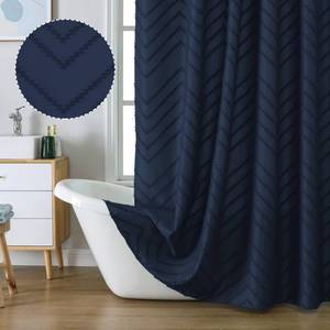 lot 14298 image: Chyhomenyc Chevron Boho Navy Blue Shower Curtain 72x72 inches, Fabric Shower Curtain Modern Chic Textured Tufted Chevron Striped Minimalist Hotel Bathroom Shower Curtain - Retail $14