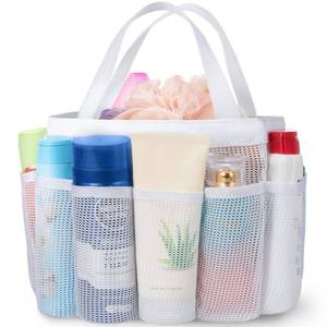lot 14303 image: Lifewit Mesh Shower Caddy Portable Shower Tote Bag for College Dorm, Bathroom, Gym, Travel, Quick Dry Hanging Organizer with 7 Storage Pockets for Toiletry Essentials, White - Retail $702
