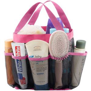lot 14304 image: Lifewit Mesh Shower Caddy Freestanding Portable Shower Tote Bag for College Dorm, Bathroom, Gym, Travel, Quick Dry Hanging Shower Organizer with 7 Storage Pockets for Toiletry Essentials, Pink - Retail $8