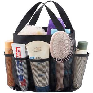 lot 14307 image: Lifewit Mesh Shower Caddy Freestanding Portable Shower Tote Bag for College Dorm, Bathroom, Gym, Travel, Quick Dry Hanging Organizer with 7 Storage Pockets for Toiletry Essentials, Medium,Black - Retail $7