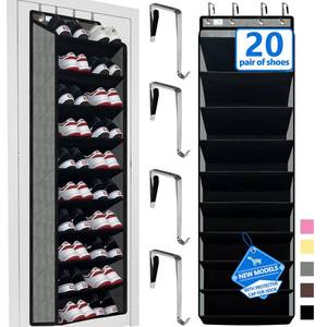 lot 15844 image: zebricolo shoe organizer,70 Pounds Large Capacity,20-30-Pair over the door shoe organizer,10 Tiers shoe rack for closet,New upgrade Anti-scratch heavy duty hook and Bamboo material Baffle,GreyBlack - Retail $20