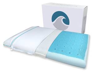 lot 15862 image: Bluewave Bedding Super Slim Max Cool CarbonBlue Gel Memory Foam Pillow for Stomach and Back Sleepers - Thin, Flat Design with Advanced Cooling (3.25-Inch Height, Standard Size) - Retail $26