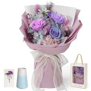 lot 15873 image: Childom Preserved Flowers for Delivery,Christmas Flowers Gift for Mom,Birthday Gifts for Women,Real Rose Bouquets,Purple Rose Flowers for Her,Mom,Wife,Grandma,Sister,Valentines,Mothers Day,Anniversary - Retail $30