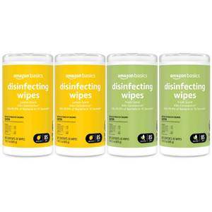 lot 15877 image: Amazon Basics Disinfecting Wipes, Lemon and Fresh Scent, SanitizesCleansDisinfectsDeodorizes, 255 Count (3 Packs of 85) - Retail $15