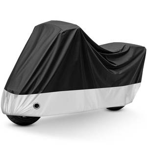 lot 15882 image: Motorcycle Cover Black All Season Waterproof Sun Outdoor Protection, Fits up to 91 Motorcycle Vehicle Cover (L Large and Lockholes and Storage Bag) - Retail $12in