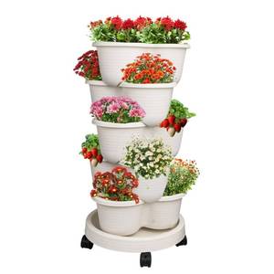 lot 15887 image: Hourleey Strawberry Planter, 5 Tier Stackable Gaden Tower for Flowers, Vegetables, Grow Your Own Herb Garden Vertical Oasis of Vegetables and Succulents - Retail $30