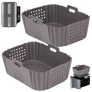 lot 16145 image: BYKITCHEN Silicone Air Fryer Liners for Ninja SL401 Double Stack 2 Basket Airfryer, Reusable Rectangle Perforated Silicone Liners for Dual Airfryer, Ninja DoubleStack XL Air Fryer Accessories - Retail $13
