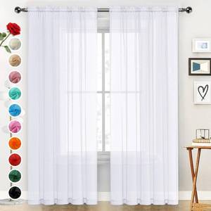lot 16149 image: SpaceDresser Sheer Voile Window Treatment Rod Pocket Curtain Panels for Kitchen Bedroom Living Room Drapes Sunlight Filtering Privacy Semi Home Decor Assorted Colors Sizes (Optical White, 52 W x 72 L) - Retail $16