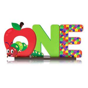 lot 16150 image: PANTIDE Hungry Caterpillar One Letter Sign Wooden Table Centerpiece for Kids Summer Spring First Birthday Decoration Red Apple 1st Table Sign Party Supplies for Baby Shower Cake Smash Photo Props - Retail $10